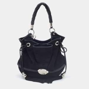 Lancel Black Canvas and Leather Le Brigitte Bardot Hobo