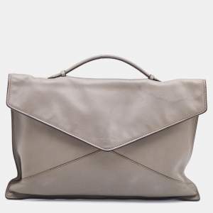 Lancel Grey Leather Envelope Flap Clutch Bag