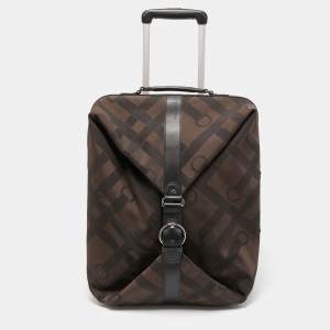 Lancel Black/Dark Brown Jacquard Canvas Rolling Luggage 50