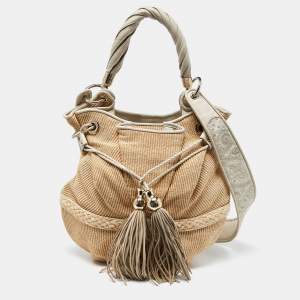 Lancel Beige/Cream Tweed,Suede and Leather Le Brigitte Bardot Hobo