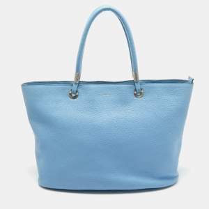 Lancel Light Blue Leather Large Flora Tote