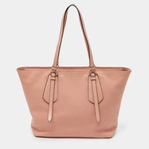 Lancel Peach Leather Top Zip Shopper Tote