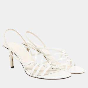 Pre Owned Lanvin Leather Sequence Strappy 75mm Sandal in Beige with Silver Stud Size 36