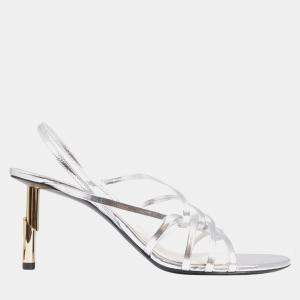 Pre Owned Lanvin Sequence Strappy 75mm Sandal in SIlver with Gold stud Size 37