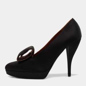 Pre Owned Lanvin Black Satin Platform Pumps Size 39