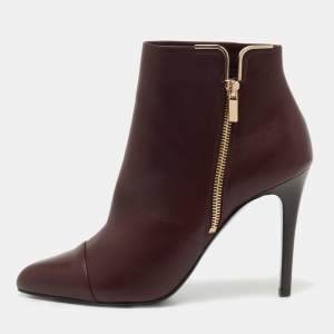 Lanvin Burgundy Leather Ankle Boots Size 40
