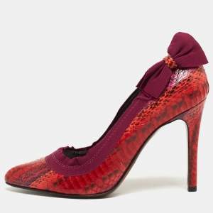 Pre Owned Lanvin Red/Purple Python and Fabric Bow Pumps Size 38