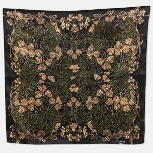 Lanvin Black Floral Print Silk Square Scarf 