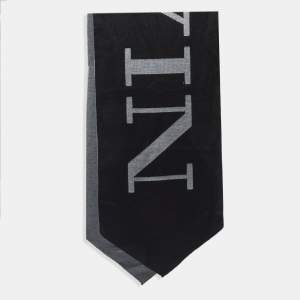 Lanvin Black/Grey Logo Patterned Wool Scarf