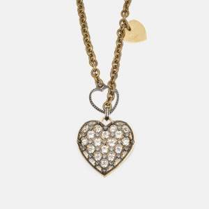مملوكة مسبقًا Lanvin Heart Crystals Two Tone Metal Necklace/Brooch