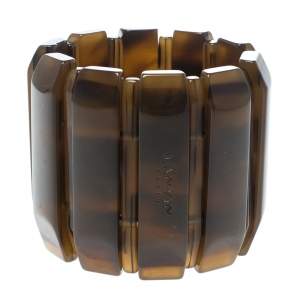 Lanvin Brown Plastic Polyester Elastic Wide Cuff Bracelet 