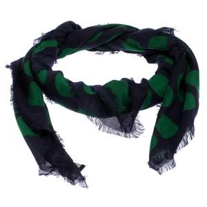 Lanvin Green Polka Dot Print Cashmere and Silk Scarf