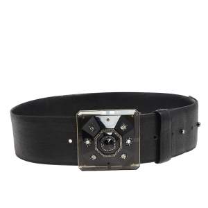Lanvin Black Leather Crystals Embellished Square Buckle Belt S