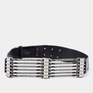 Lanvin Black Leather Crystal Embellished Waist Belt M