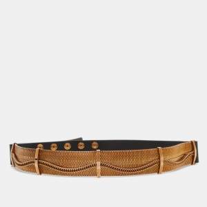 Lanvin Black/Gold Chain Links and Leather Waist Belt 