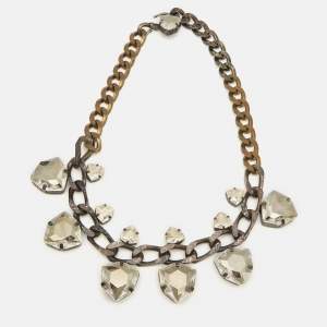 Lanvin Crystals Two Tone Metal Necklace
