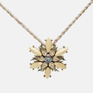 Lanvin Crystal Resin SIlver Tone Fabric Necklace