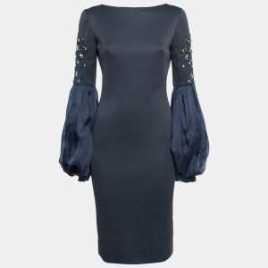 Lanvin Navy Blue Embellished Sleeve Short Dress  XS