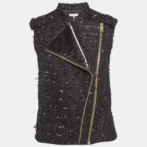 Lanvin Black Shiny Tweed Zip-Up Waistcoat S