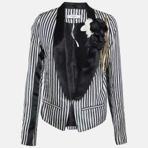 Lanvin Navy Blue/White Stripe Embellished Satin Blazer S