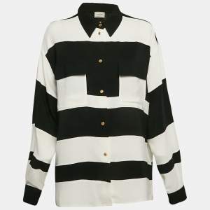 Pre Owned Lanvin Black/White Stripe Panelled Crepe Oversized Shirt M
