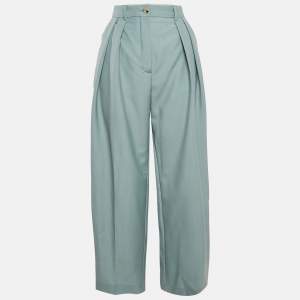 Lanvin Green Wool Blend Pleated Wide Leg Trousers S