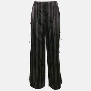Lanvin Black Stripe Silk Frayed Trousers M