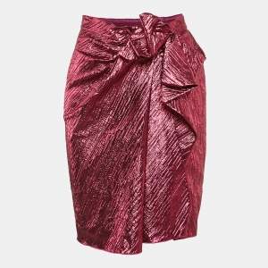 Lanvin Metallic Pink Lamé Draped Wrap Skirt M