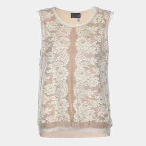 Lanvin Beige Floral Lace Cotton Sleeveless Top L