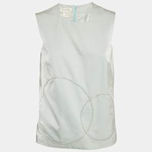 Pre Owned Lanvin Green Embellished Wool Blend Sleeveless Top M  