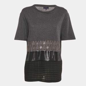 Lanvin Grey Lurex Paneled Jersey T-Shirt L