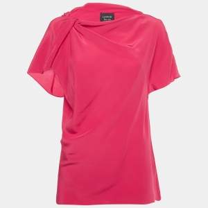 Pre Owned Lanvin Pink Silk Drape Neck Detail Top M