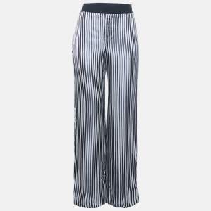 مملوكة مسبقًا Lanvin White/Navy Blue Striped Satin Trousers S