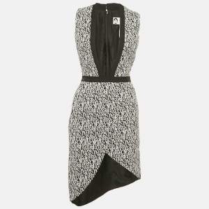 مملوكة مسبقًا Lanvin Black/ White Logo Print Crepe Plunge Neck Dress S