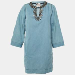 مملوكة مسبقًا Elbaz x Lanvin X Acne Blue Embellished Detail Denim Mini Dress M