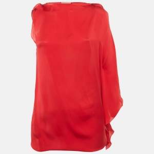 مملوكة مسبقًا Lanvin Red Silk One-Shoulder Mini Dress S