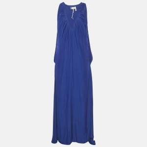 مملوكة مسبقًا Lanvin Blue Crepe & Silk Drape Detail Maxi Dress S 