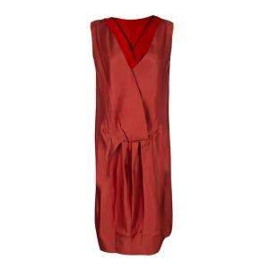 Lanvin Red Silk Draped Back Detail Sleeveless Dress M