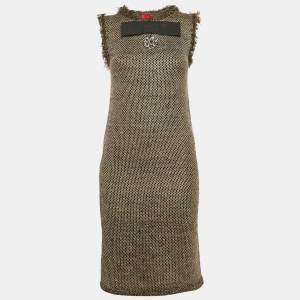 مملوكة مسبقًا Lanvin Black/Grey Lurex Knit Bow Detail Mini Dress S