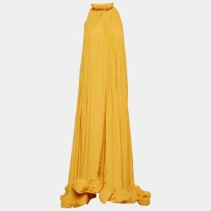 مملوكة مسبقًا Lanvin Tribute Yellow Charmeuse Gathered Asymmetric Long Dress S