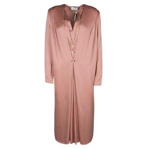 Lanvin Peach Pleat Detail Long Sleeve Dress S