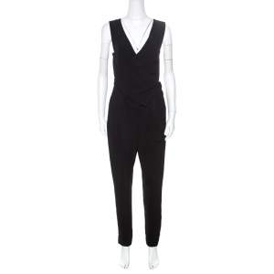 Lanvin Black Crepe Wrap Waistcoat Bodice Detail Tapered Jumpsuit S
