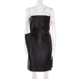 Pre Owned Lanvin Monochrome Satin Bow Detail Strapless Dress S