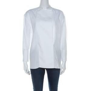 Pre Owned Lanvin White Cotton Long Sleeve Tuxedo Blouse M 