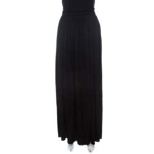 Pre Owned Lanvin Black Wool Elasticized Waist Pleated Maxi Skirt M