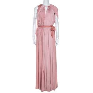 Pre Owned Lanvin Pink Satin Jersey Draped Gown M