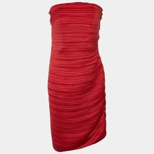 Lanvin Red Plisse Strapless Mini Dress M