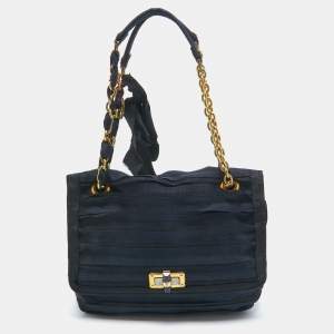 Lanvin Black/Navy Blue Fabric Pleated Happy Shoulder Bag