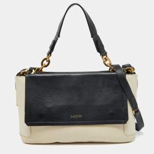 Lanvin Black/White White Leather Zip Shoulder Bag