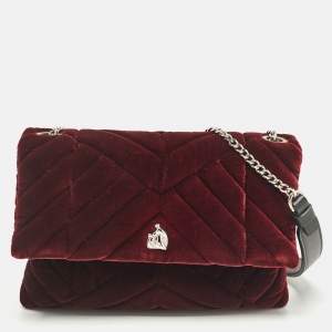 Lanvin Burgundy Quilted Velvet Small Sugar Shoulder Bag